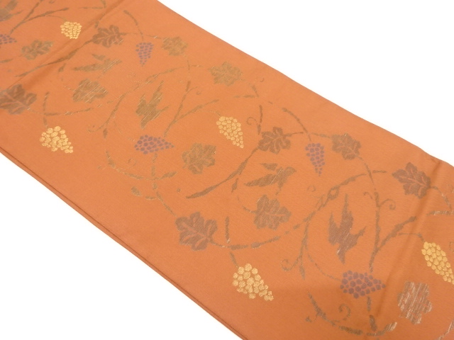 JAPANESE KIMONO / ANTIQUE FUKURO OBI / SILK / WOVEN GRAPE ARABESQUE